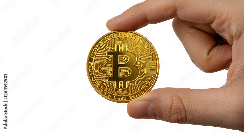 bitcoin in hand white background
