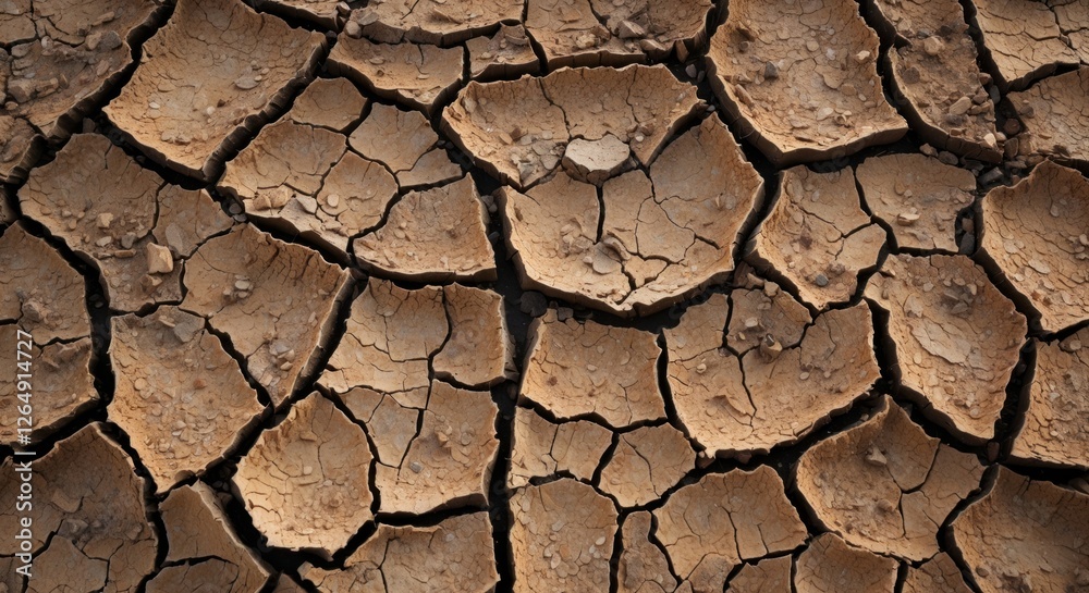 Dried cracked earth surface texture with visible fissures and uneven pattern suitable for backgrounds and environmental themes Dried cracked earth surface texture with visible fissures and uneven pattern suitable for backgrounds and environmental themes