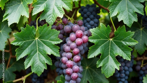 Wallpaper Mural Fresh ripe grapes on vine surrounded by green leaves with Copy Space for text placement Torontodigital.ca