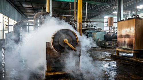 Industrial exhaust fan covered in thick grease and steam residue, hindering airflow and suction performance photo