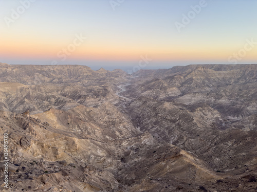 Sunset view on the canoyn and coast of Ash Shuwamiyah in Southern Oman
