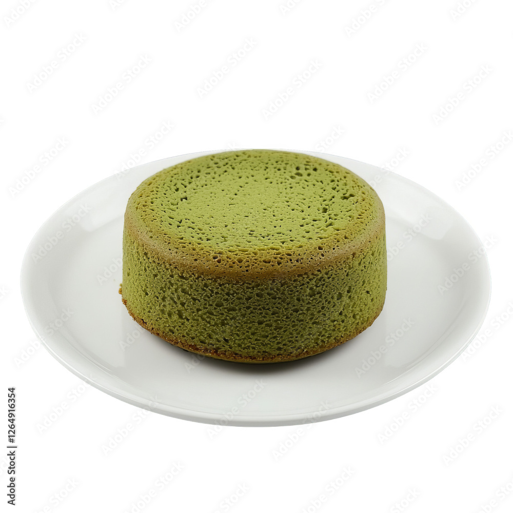 Moist Green Cake on White Plate, Delicious Dessert for Tea Time Moist Green Cake on White Plate, Delicious Dessert for Tea Time