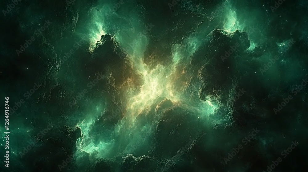 Fototapeta premium Emerald Nebula: Cosmic Clouds and Celestial Glow