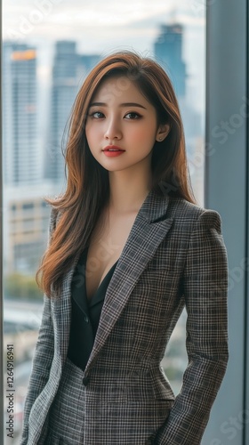 Young asian businesswoman posing with a cityscape in the background Free Download Young asian businesswoman posing with a cityscape in the background - GFXLoad