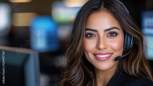 Wallpaper Mural Smiling and Confident Indian Female Customer Service Professional Providing Tech Support and Assistance in an Office Environment  She is Wearing a Headset and Appears Friendly and Helpful Torontodigital.ca