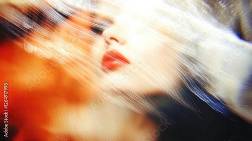 Blurred face with vibrant colors and artistic makeup.