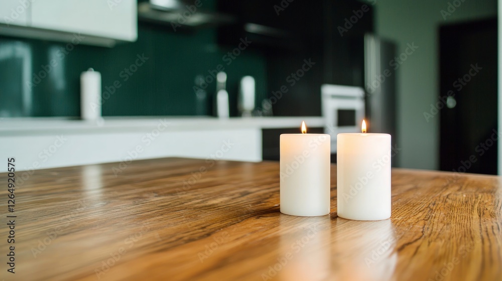 Cozy Kitchen Burning Candles Wooden Table Modern Home Decor Cozy Kitchen Burning Candles Wooden Table Modern Home Decor