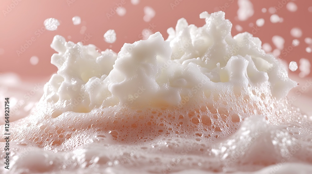 Milk splash, foam, texture, close-up, pink background, food photography Milk splash, foam, texture, close-up, pink background, food photography