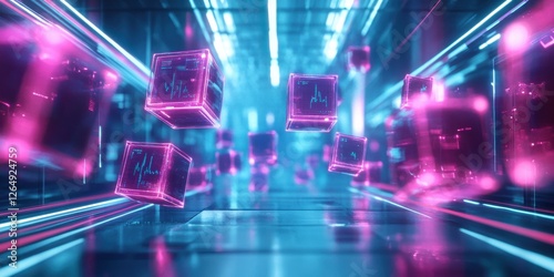 Data platforms integrating automation tools to accelerate digital adoption showing floating data cubes in a neon-lit virtual space