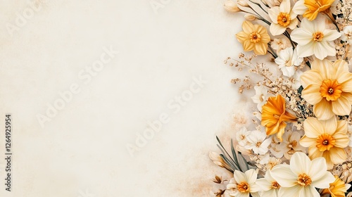 Elegant vintage daffodil border with hand-drawn flowers and subtle sepia tones for a timeless design