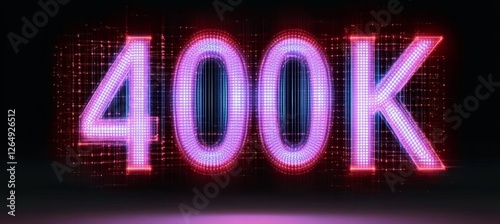 Futuristic Abstract Neon 400K Celebration Sign with a Glowing Digital Grid Background photo