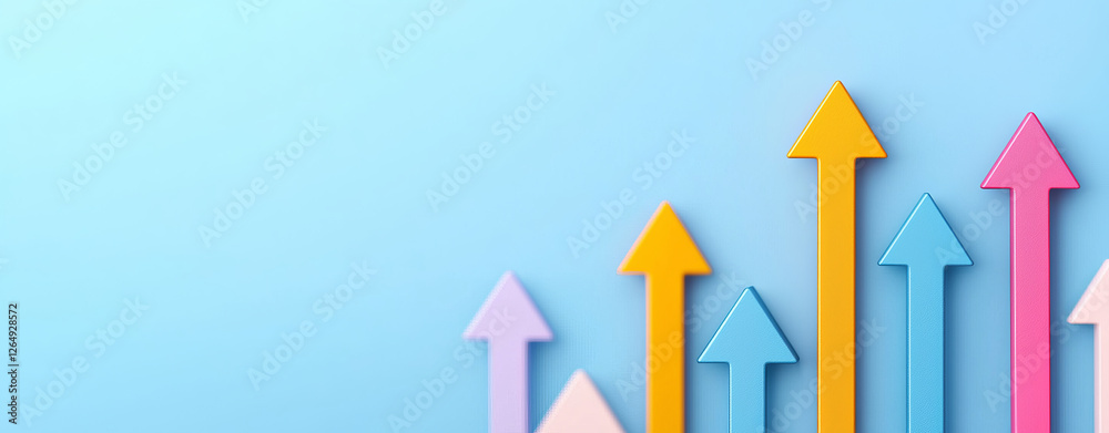 Colorful arrows pointing upward symbolize growth and progress in vibrant setting Colorful arrows pointing upward symbolize growth and progress in vibrant setting
