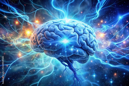 A Vibrant Illustration of the Human Brain Connected to the Cosmos