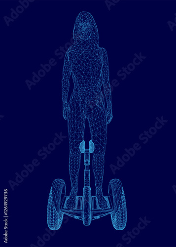 A girl is standing on a scooter. Vector illustration