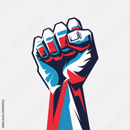 vector illustration of hand, fist up symbol of struggle, strength with fierce and grunge style. design element with concept of celebrating independence day or day of fighters. hand
