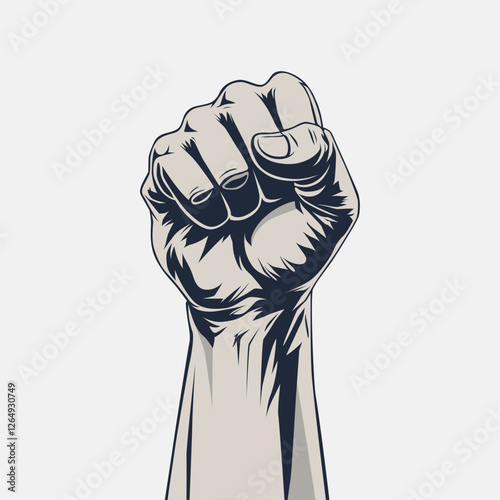 vector illustration of hand, fist up symbol of struggle, strength with fierce and grunge style. design element with concept of celebrating independence day or day of fighters. hand