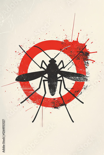 A bold black mosquito silhouette inside a red prohibition circl