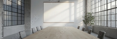 This brightly lit conference room features a dynamic design with natural light streaming through large windows, inspiring creativity and fostering effective communication among teams.