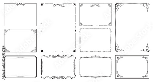 Collection of frames for decorating invitations, menus and pages. Set of design elements. Vector retro border. .eps