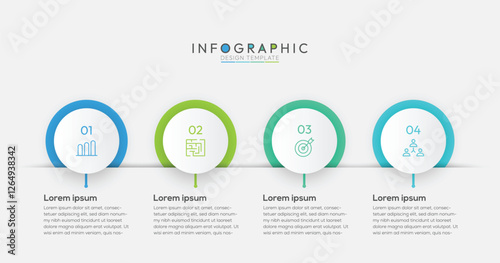 4 Steps Rounded Timeline Infographic, steps are arranged horizontally from left to right clearly indicating a linear progression or timeline Modern flat vector illustration for information analysis