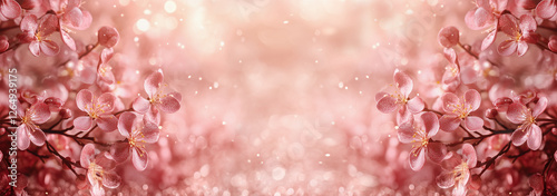 Pink blossom background with bokeh, banner