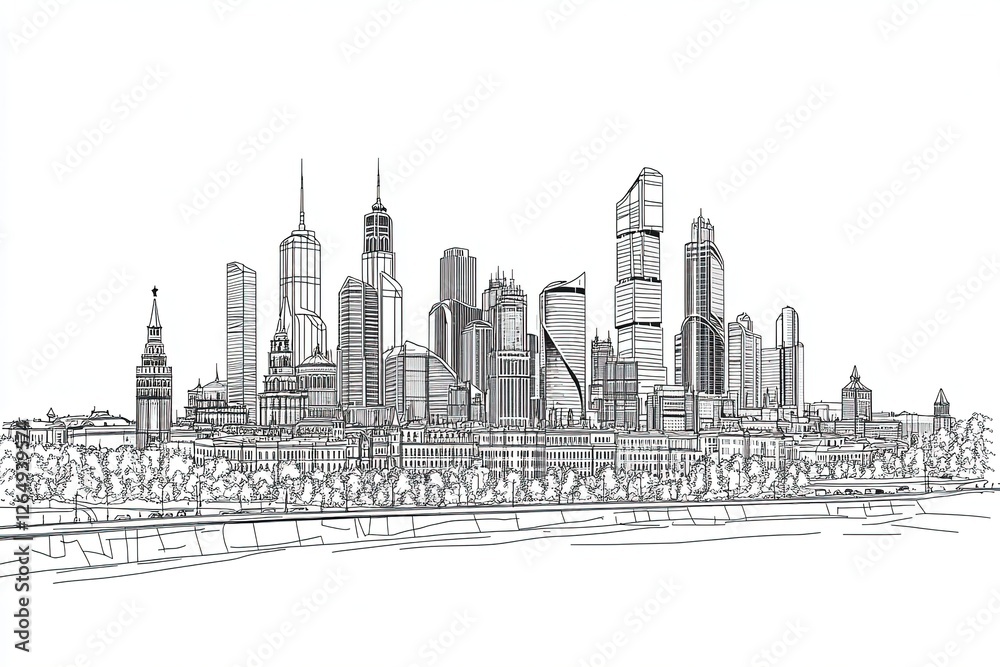 Naklejka premium Detailed Moscow skyline vector illustration