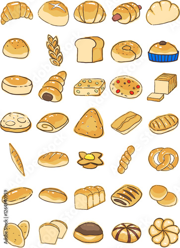 Bakery, bread and pasty doodle illustration for food and bakery shop.
