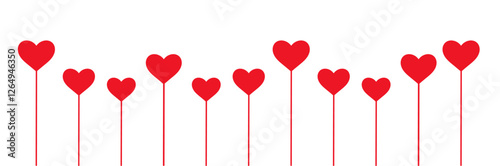 Hearts balloons border. Cute hearts Valentine's Day background. Vector illustration