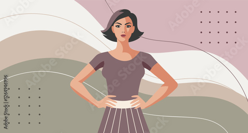 Confident woman portrait on pastel background. Feminism and equality concept. Flat illustration.
