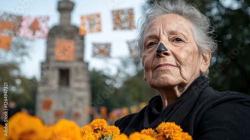 Elderly Woman at Day of the Dead Celebration in Mexico photo