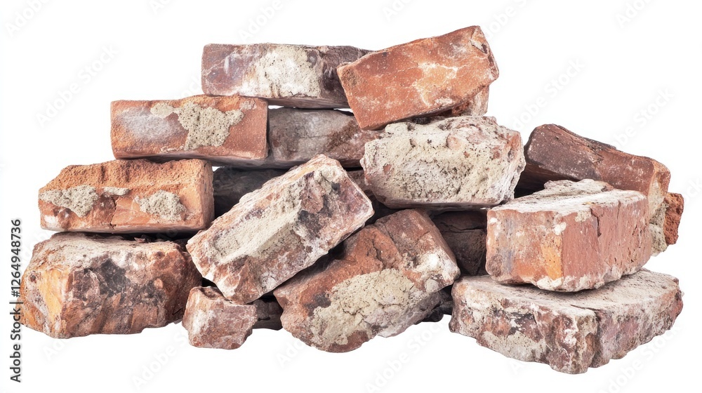 Stack of reclaimed red bricks, isolated on white background; construction material Stack of reclaimed red bricks, isolated on white background; construction material