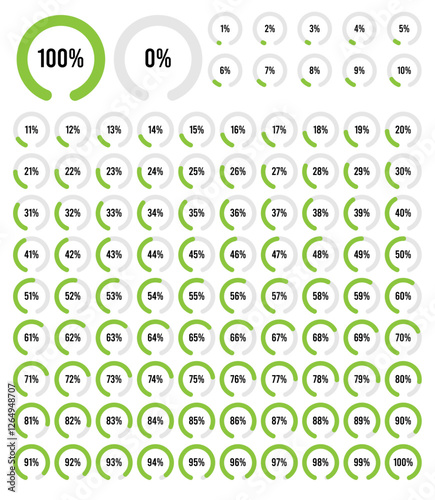 Set of circular sector percentage diagrams from 0 to 100. Set of circular sector percentage diagrams meters from 0 to 100 ready-to-use for web design, user interface UI.