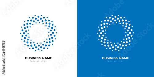  Vector dotted frame. A black figure on a white background and an equally white figure on the black side. Modern abstract background. Halftone dots in circle form. Round logo, design element or icon.
