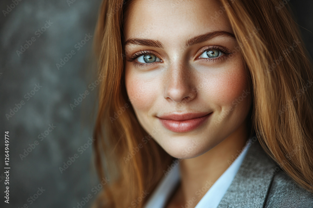 Generative AI portrait of a confident businesswoman in professional office attire illuminated by warm light Generative AI portrait of a confident businesswoman in professional office attire illuminated by warm light