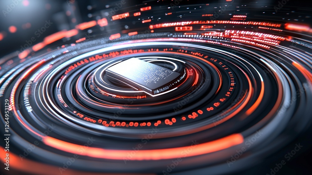 Fototapeta premium Futuristic Digital Padlock Security System Data Stream Vortex Cyber Technology