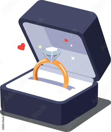 Ring in open jewelry box with diamond detailed vector illustration