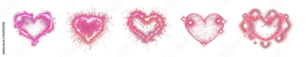 PNG Sparkling pink heart designs, element set on transparent background PNG Sparkling pink heart designs, element set on transparent background