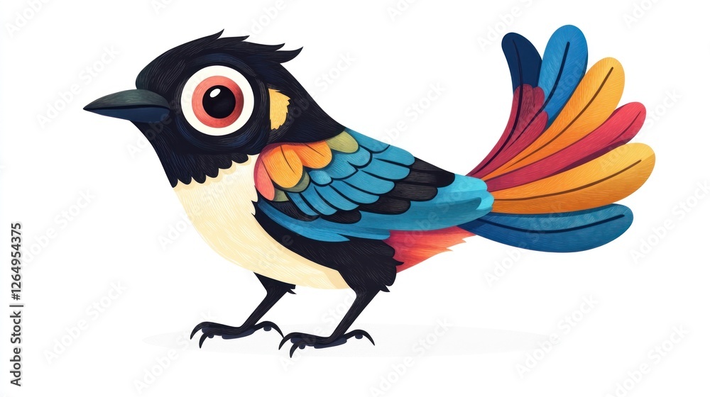 Obraz premium Colorful bird illustration, vibrant plumage, white background, children's book