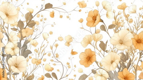 Elegant Cream   Gold Floral Design  Botanical Illustration  Nature Art   Home Decor  Weddi photo