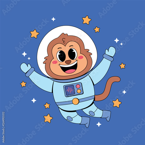 Cartoon astronaut monkey with star
