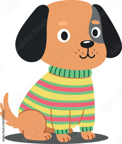 Cute dog wearing colorful sweater in flat vector art style vector illustration