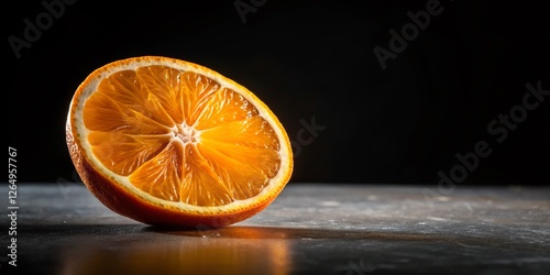 Juicy Orange Slice on Black Background - Vibrant Citrus Fruit Photography