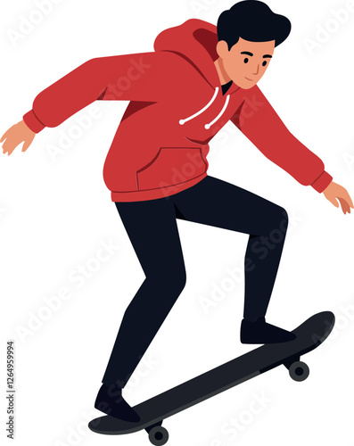 Skateboarder performing a trick in minimal flat vector art