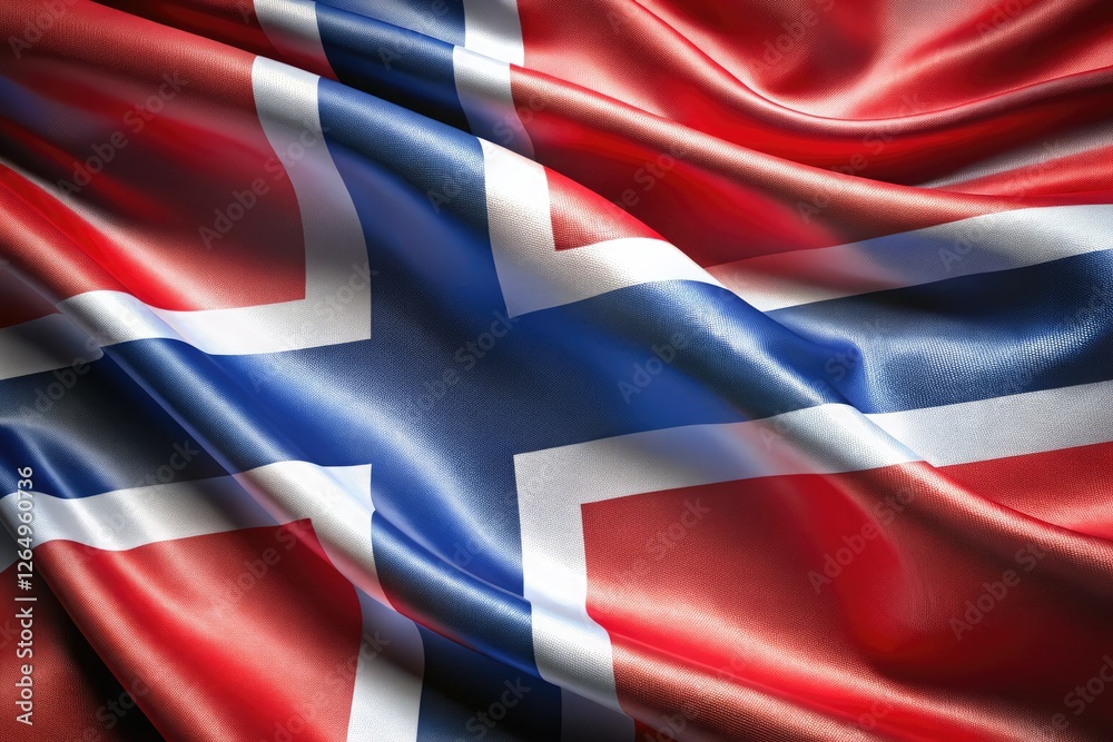 High-detail image of a realistic Norwegian flag, waving with deep depth of field, a powerful Scandinavian symbol. High-detail image of a realistic Norwegian flag, waving with deep depth of field, a powerful Scandinavian symbol.