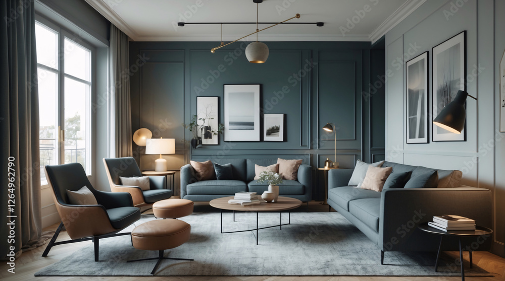 Clean Scandinavian lounge with gray sofa modern design and wide windows allowing abundant daylight to fill the open airy space Modern Interior Design Inspiration Clean Scandinavian lounge with gray sofa modern design and wide windows allowing abundant daylight to fill the open airy space Modern Interior Design Inspiration