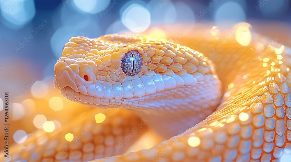 Fototapeta premium Golden snake portrait, bokeh background, reptile, wildlife