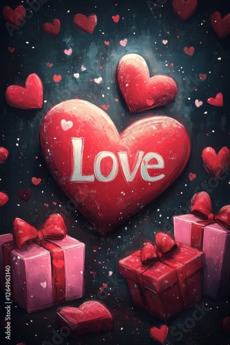 Romantic heart decorations and gift boxes create a festive atmosphere inspired by love for a special occasion