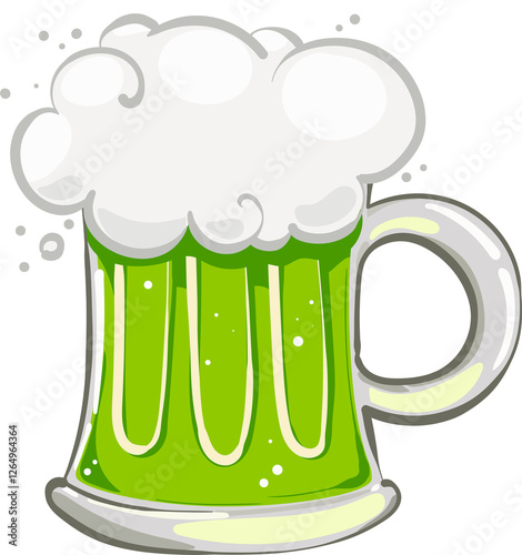 mug of green beer.Saint Patricks Day illustration. Ale or beer in mug
