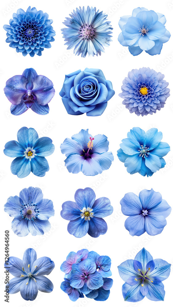 Obraz premium PNG blue flower design element set, transparent background