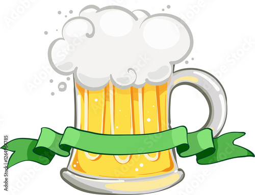 Patrick's day illustration, beer mug, banner. Happy St.Patrick s Day with shamrock clover leaf. Irish bar design
